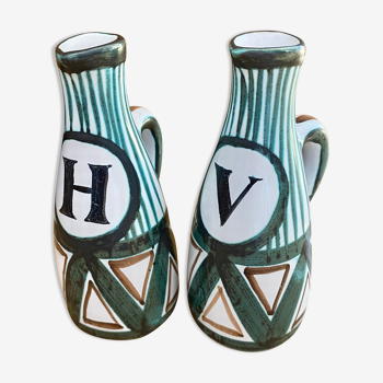 Vinegar oiler, pitchers Robert Picault ceramic Vallauris