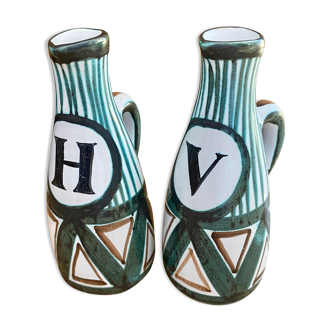 Vinegar oiler, pitchers Robert Picault ceramic Vallauris