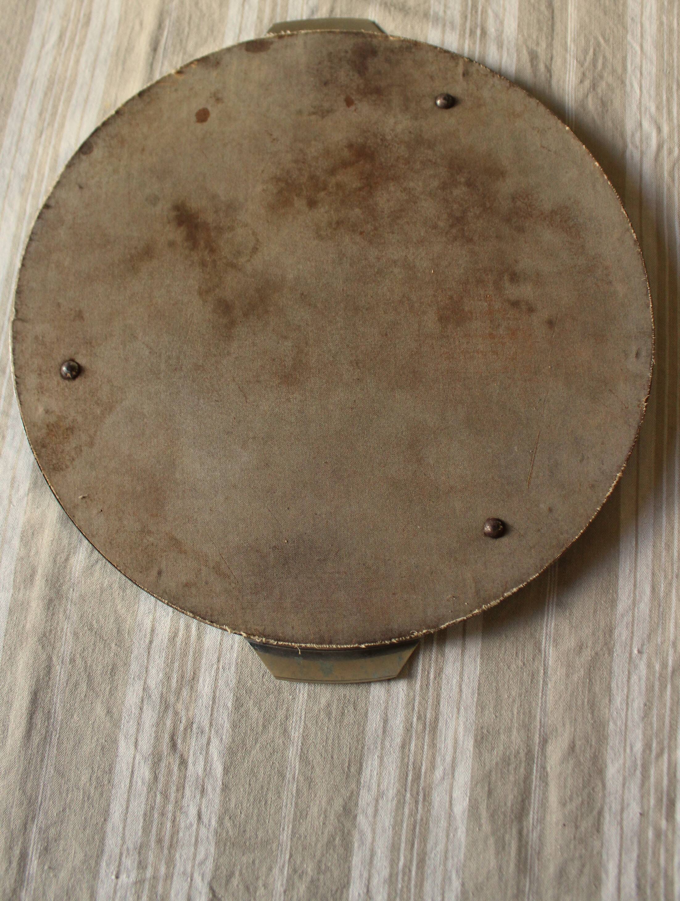 Round metal mirror tray with handles