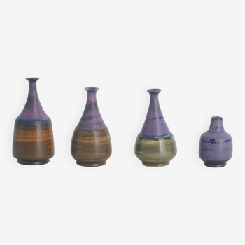 Petits vases de collection mid-century modernes en grès marron et violet par gunnar borg, suède, set de 4