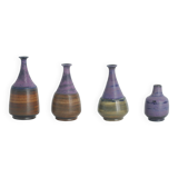 Small MidCentury Swedish Modern Collectible Brown & Purple Stoneware Vases by Gunnar Borg , Set of 4