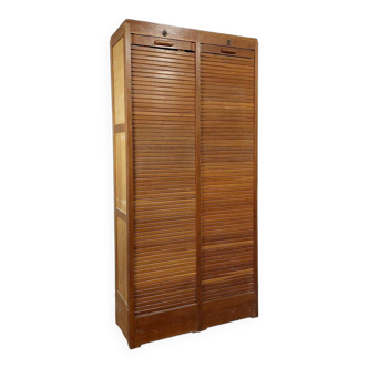 Double filing cabinet with sliding curtains in oak circa 1920-1940