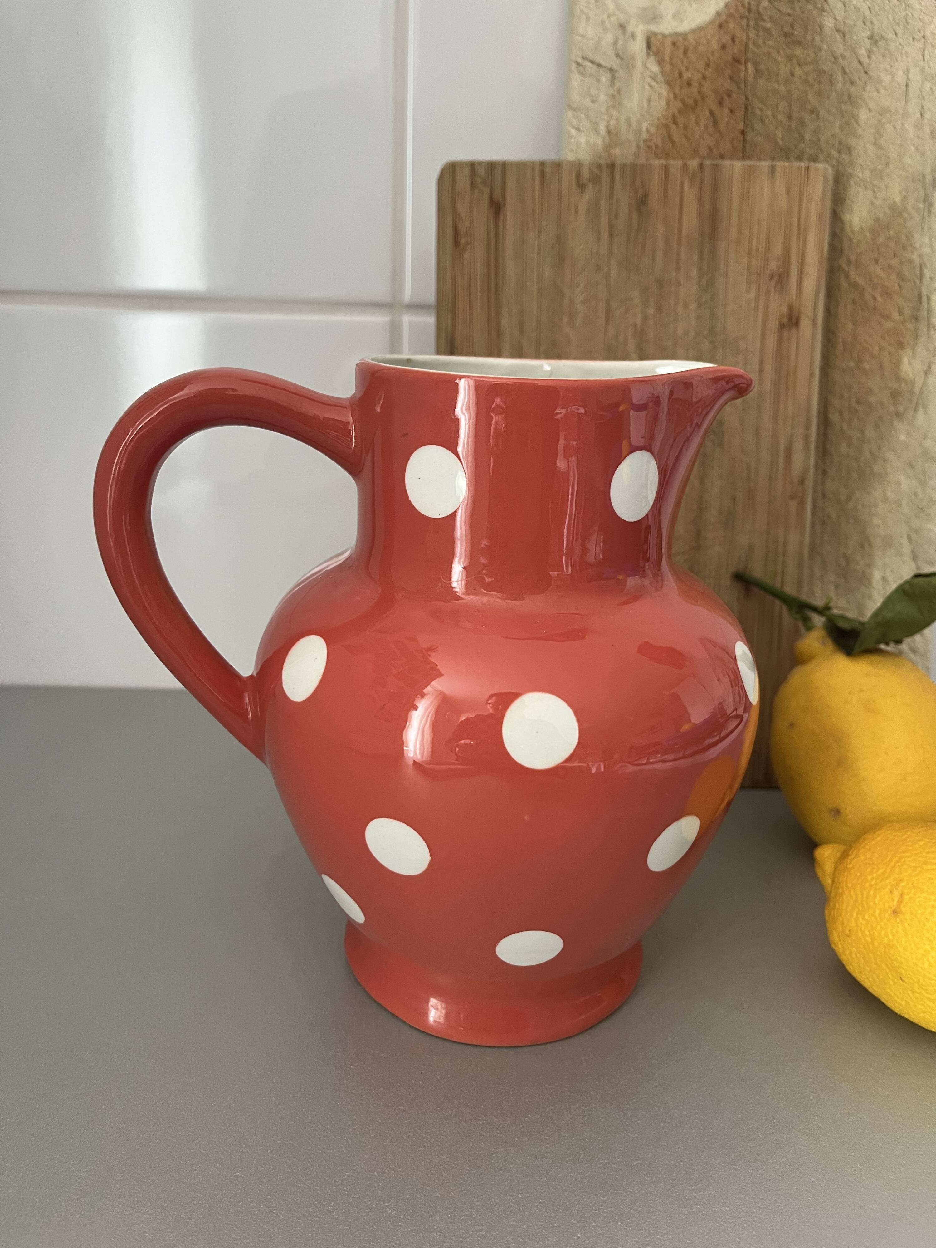 Moulin des Loups earthenware polka dot pitcher