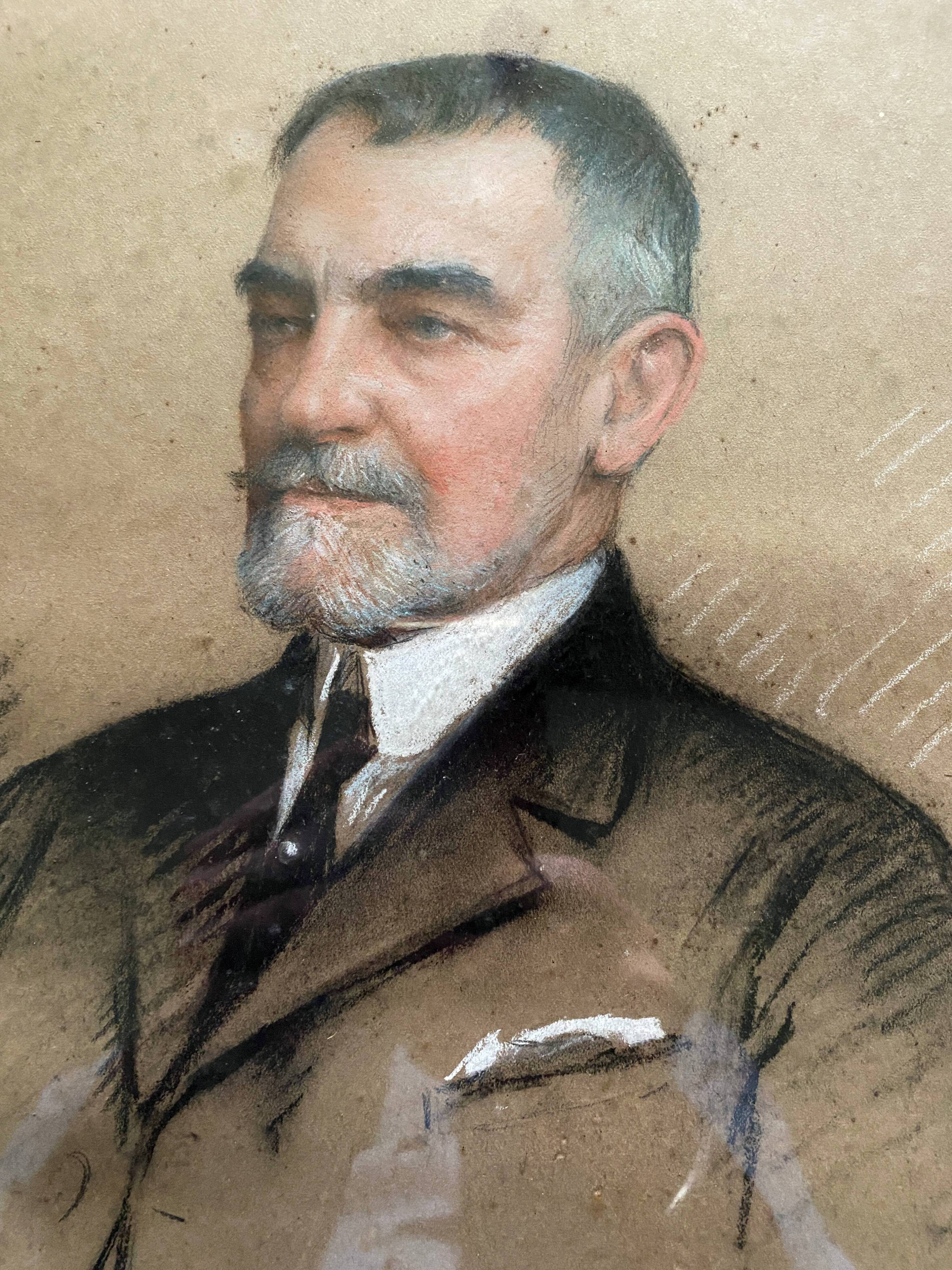 Pastel Painting "Portrait of a Man" Gaston Edouard Guédy (1874-1955) huge coast