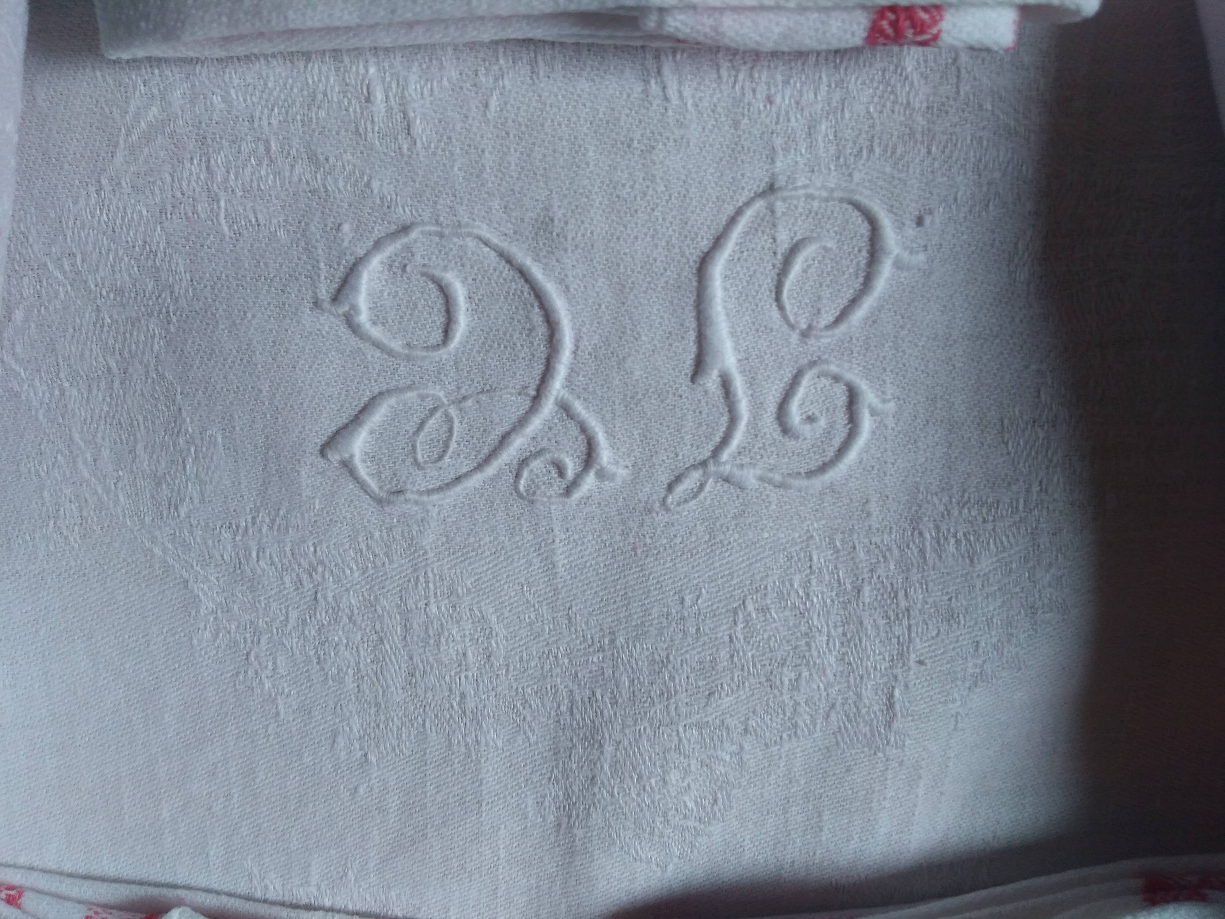 12 Ancient towel embroidered monogrammed JC floral red litter Napoleon III