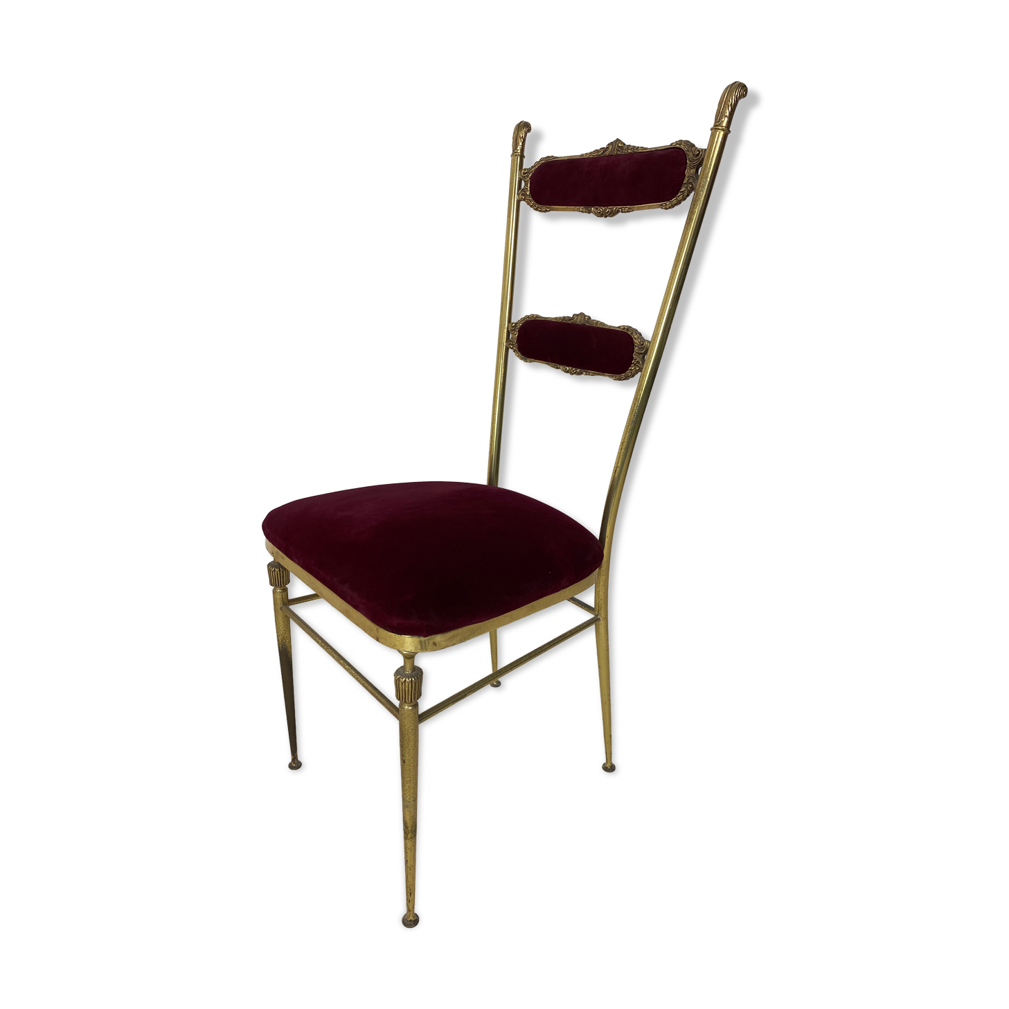 Chaise vintage hollywood regency brass and velvet années 1950