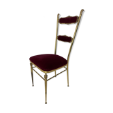 Chaise vintage hollywood regency en laiton et velours années 1950