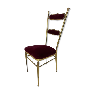 Chaise vintage hollywood regency en laiton et velours années 1950