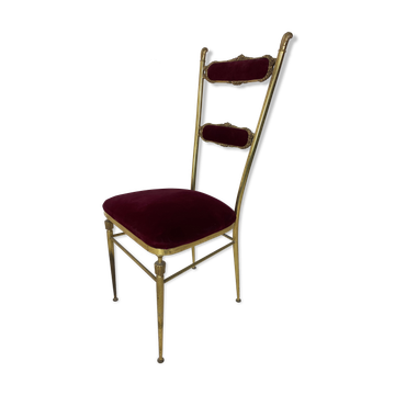 Chaise vintage hollywood regency brass and velvet années 1950