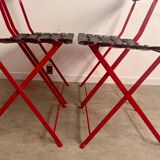 Set of 4 folding leather and metal chairs Italian design Zanuso for Zanotta Celestina vintage