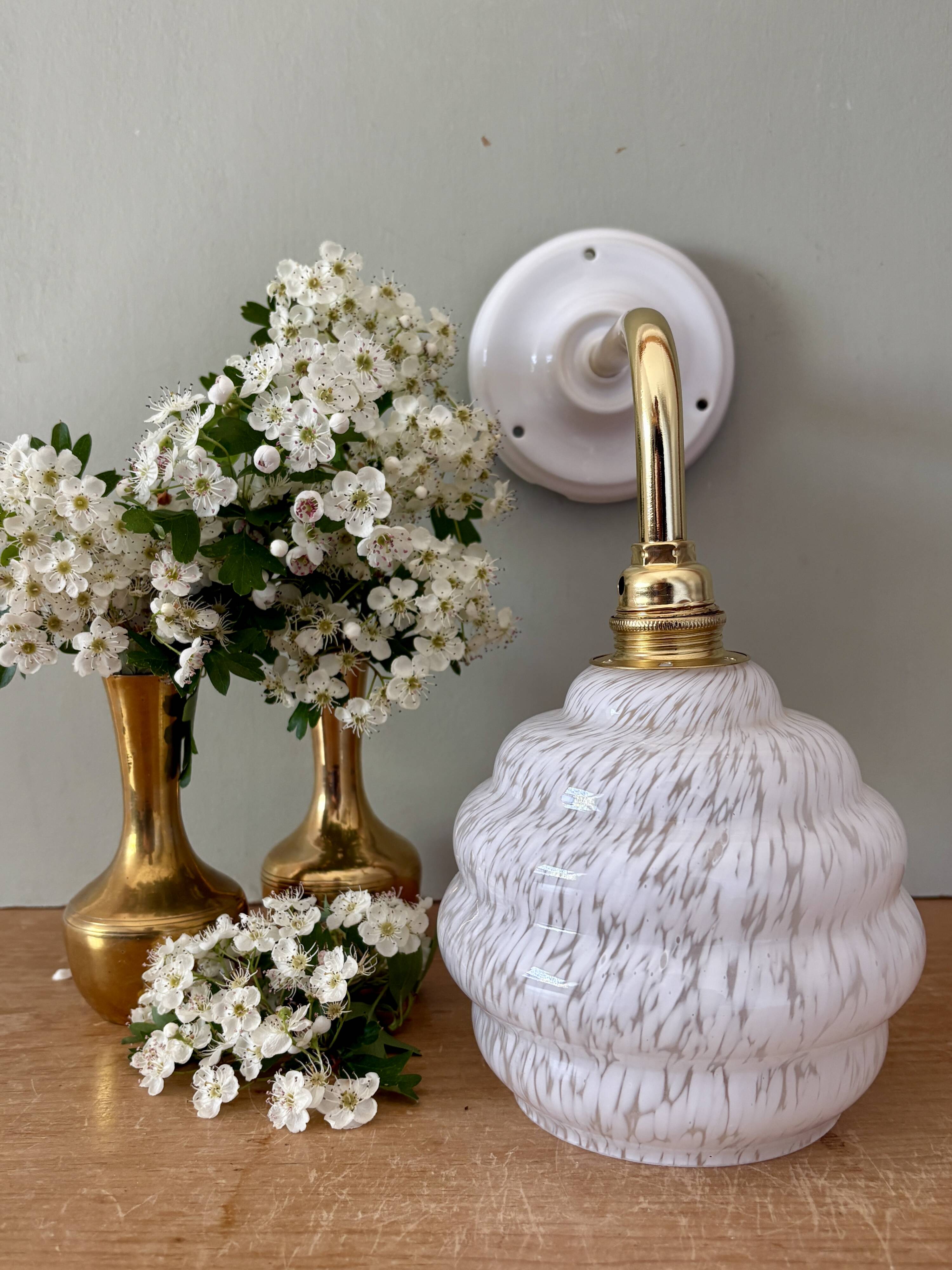 Vintage globe wall light in white Clichy glass