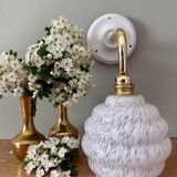 Vintage globe wall light in white Clichy glass