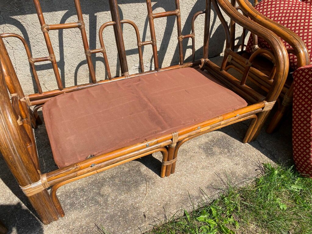Vintage rattan lounge set 1 bench and 2 armchairs