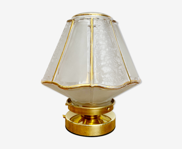 Lampe à poser globe vintage art déco blanc et doré
