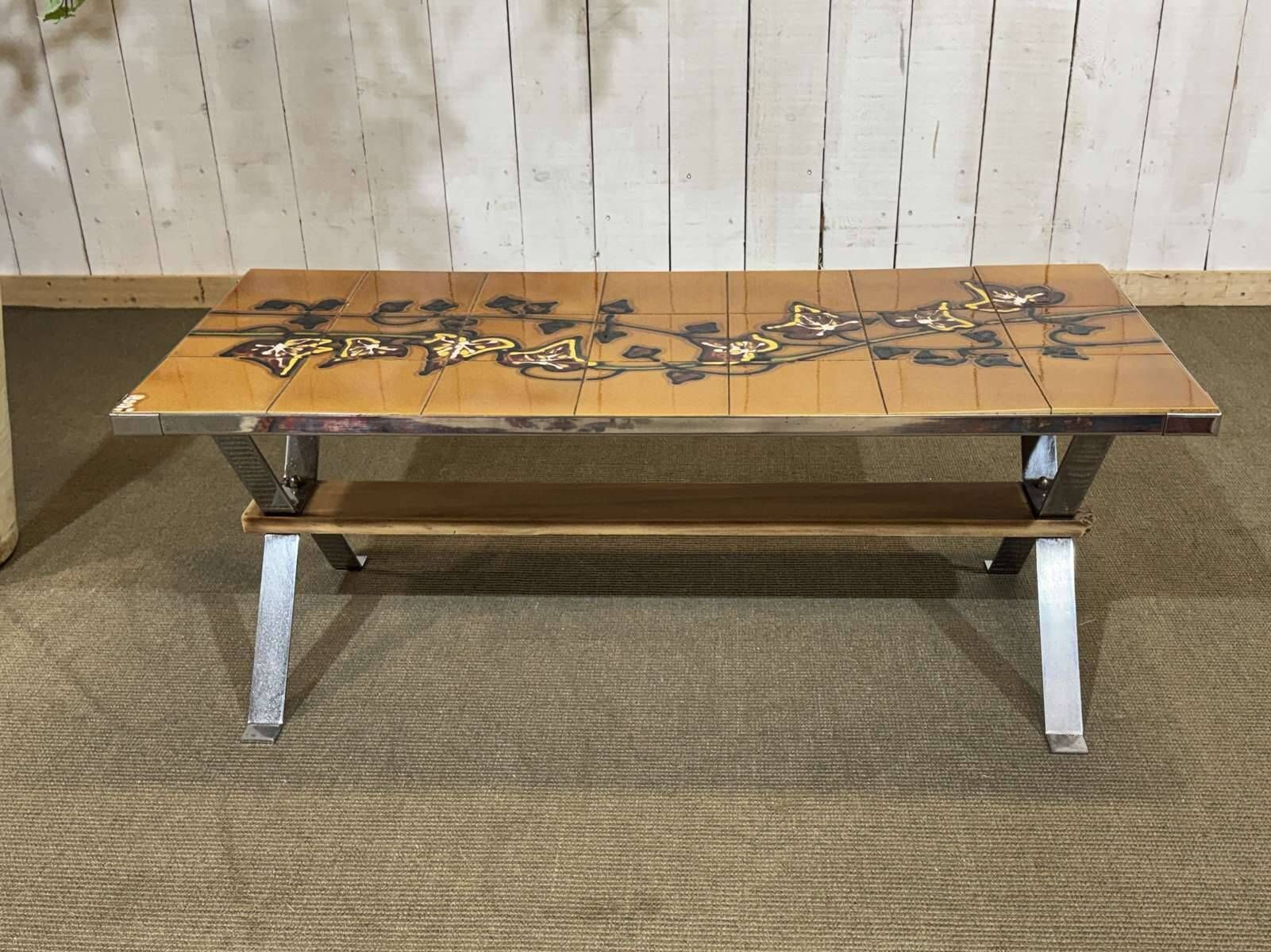 1970s coffee table, tiled top and chrome metal base.