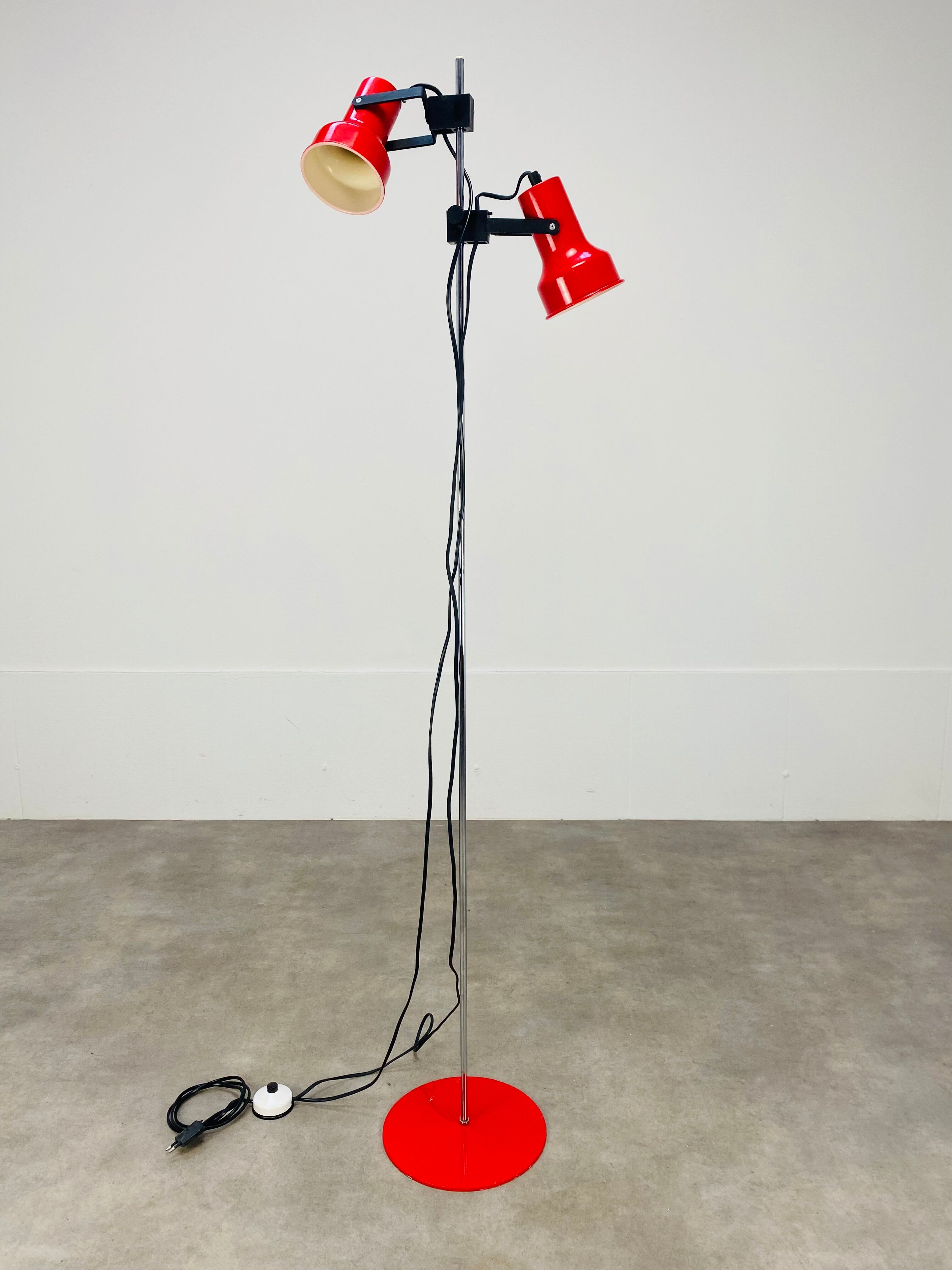 Floor lamp 2 spots red chrome stem SCE 1970