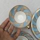 Vintage Bavaria ivory tea/coffee trio, sky blue & gold graphic waves.