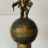 Precious cane tip in mahogany and gilded bronze with polychromy