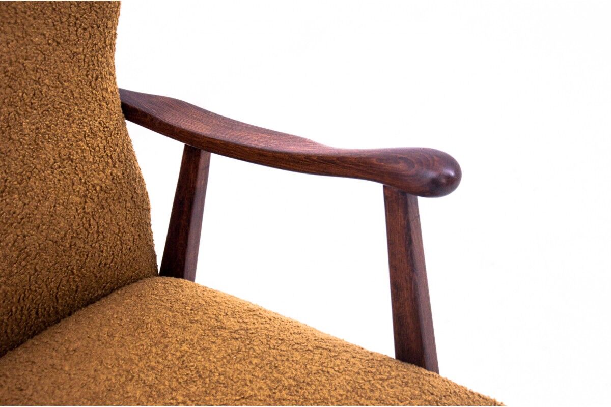 Yellow vintage armchair in bouclé fabric, Denmark, 1960s. After restoration.