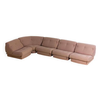 Canapé modulaire Nuvolone en tissu rose par Rino Maturi, années 1970, 5 modules