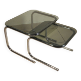 Two glass and chrome nesting tables 1970