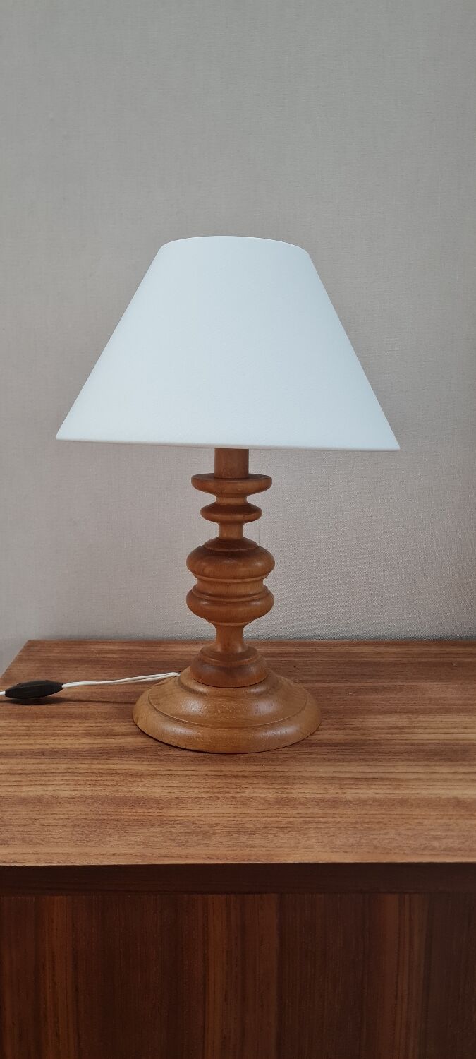 Turned wooden lamp