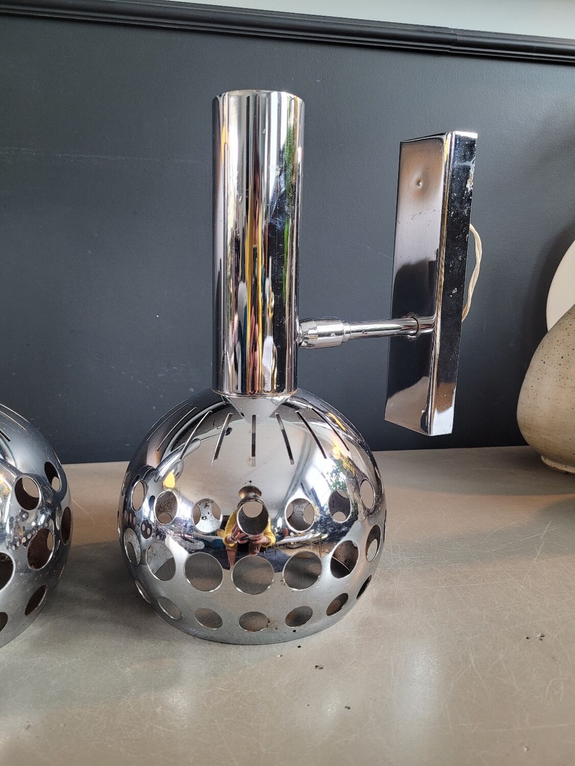 Vintage chrome wall and pendant light set