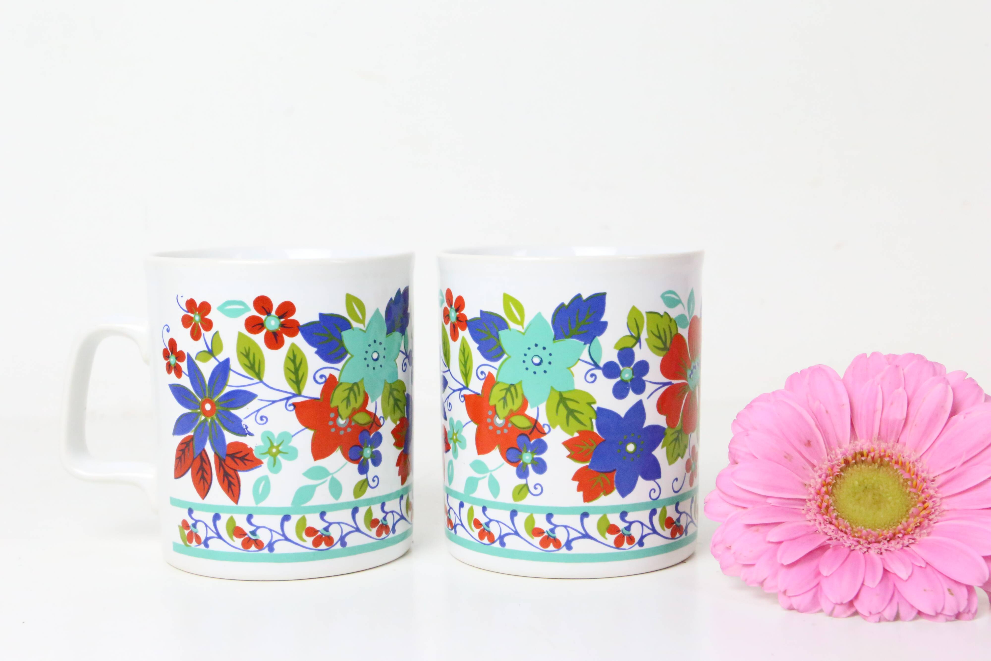 pair of Kiln Craft mugs, English pottery, Staffordshire, Made in England, vintage