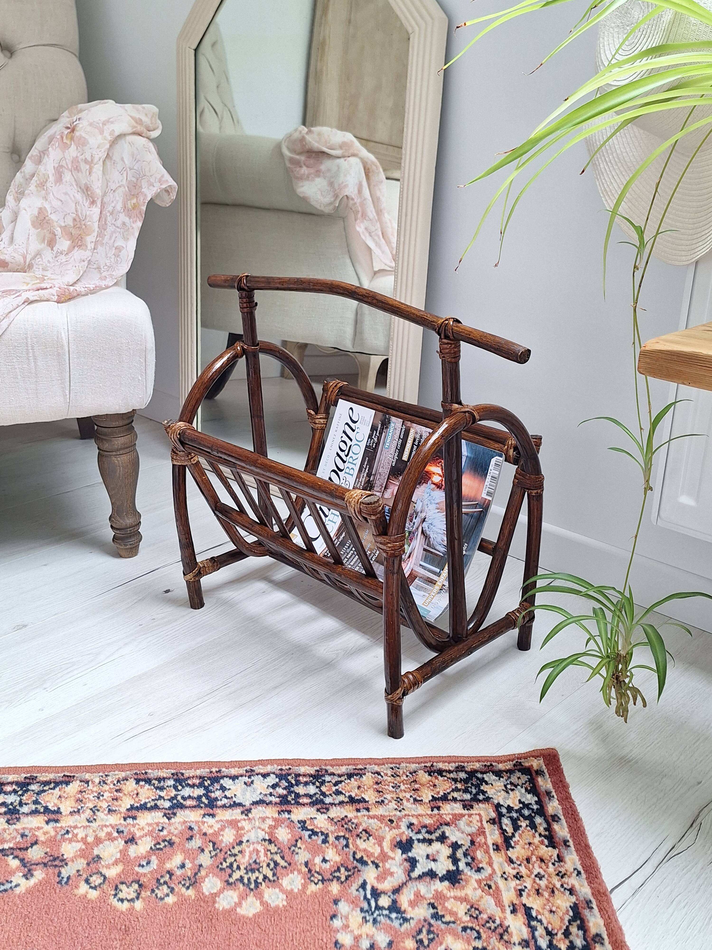1970s rattan magazine rack