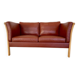VINTAGE DANISH MID CENTURY DARK COGNAC LEATHER 2 SEATER STOUBY SOFA