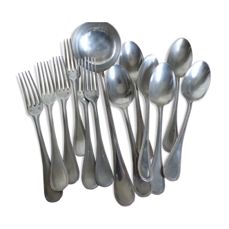 Six spoons, six forks, a ladle Christofle beaded style