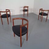 Teak & Leather Model 195 Dining Chairs by Ole Gjerløv-Knudsen & Torben Lind for France & Søn, Denmark, 1960s, Set of 4