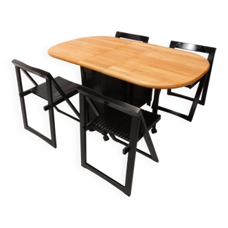 4 Trieste folding chairs with storrage table - Aldo Jacober for A. Bazzani