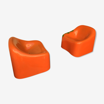 Paire de deux fauteuils Space age orange fibre de verre