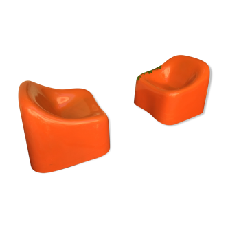 Pair of two space age chairs orange fiberglass