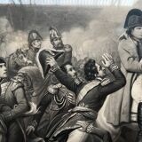 Engraving "Napoleon at Waterloo, 1815" in a beautiful walnut veneered frame.