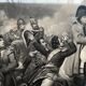 Engraving "Napoleon at Waterloo, 1815" in a beautiful walnut veneered frame.