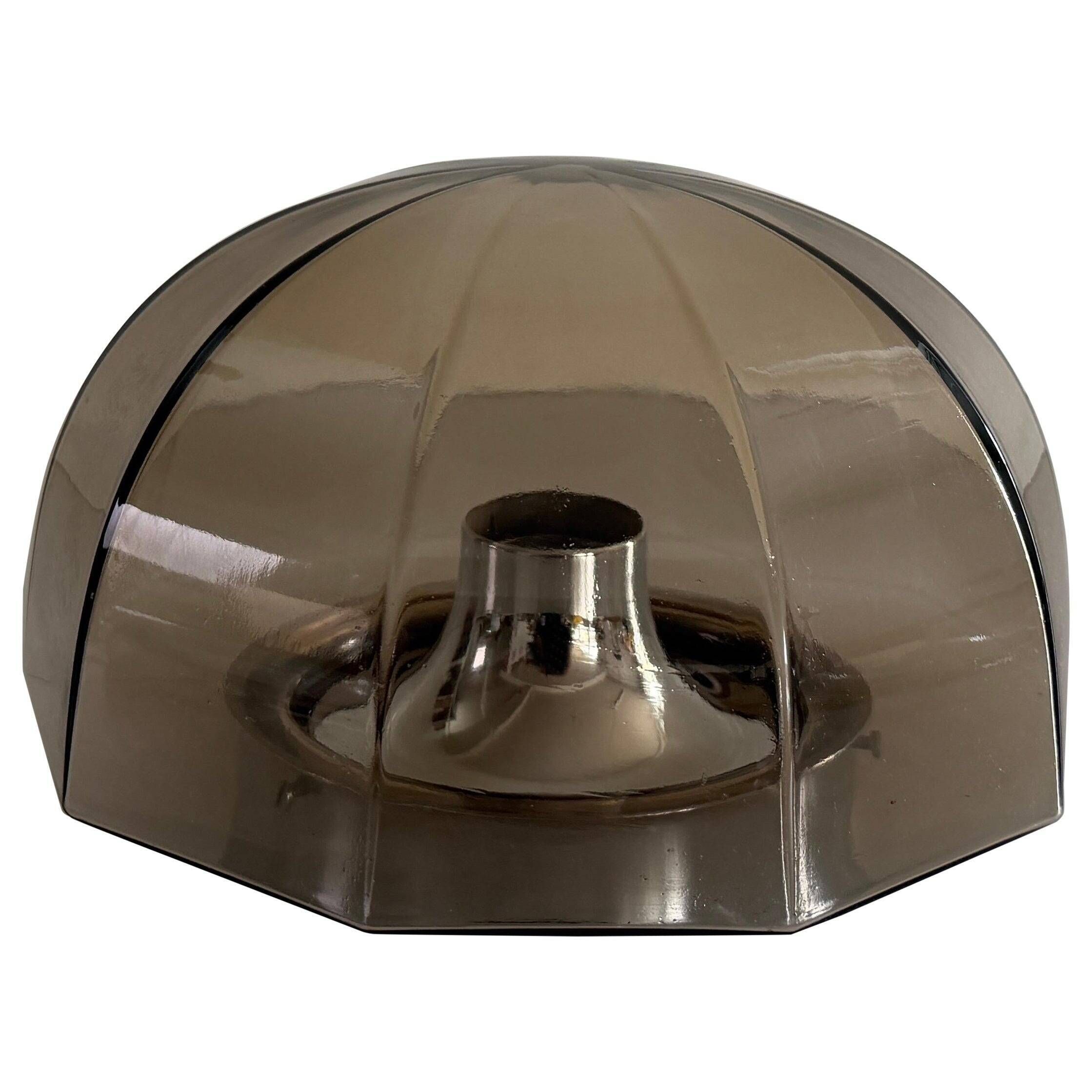 Flush-mounted brown glass fixture and metal base by N Leuchten, 1960s, Germany.