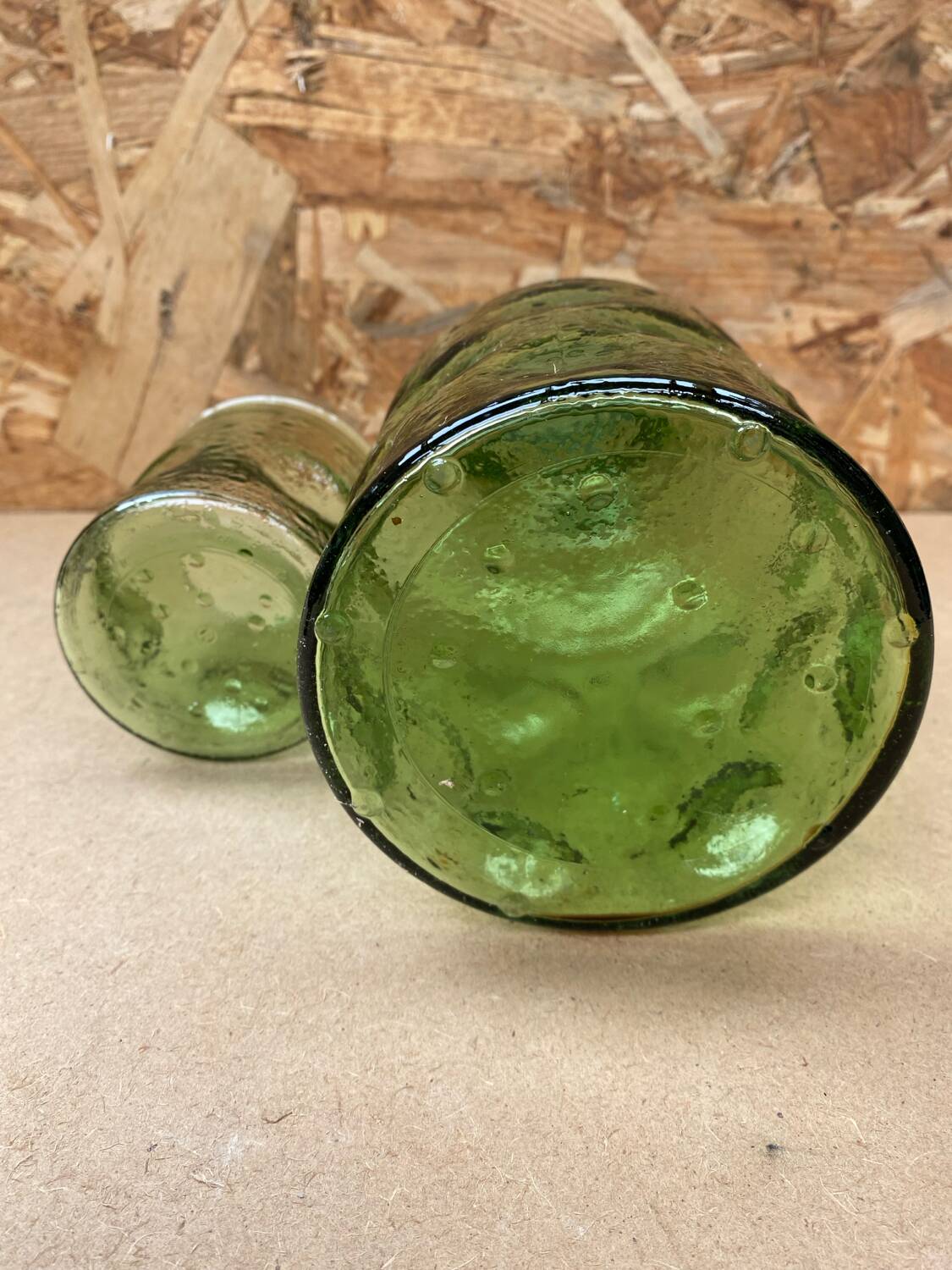 Old Orangeade Carafe Service + 6 Green Molded Glass Glasses 1970 Vintage