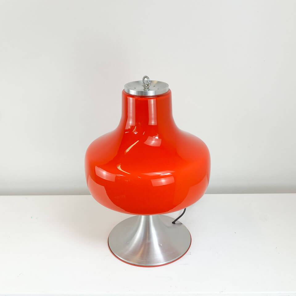Vintage table lamp, glass shade with aluminium base, 70s