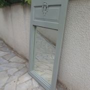 Antique mirror, painted trumeau in grey-green.