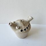 Zoomorphic flower pick in cream-colored glazed stoneware - les argonautes