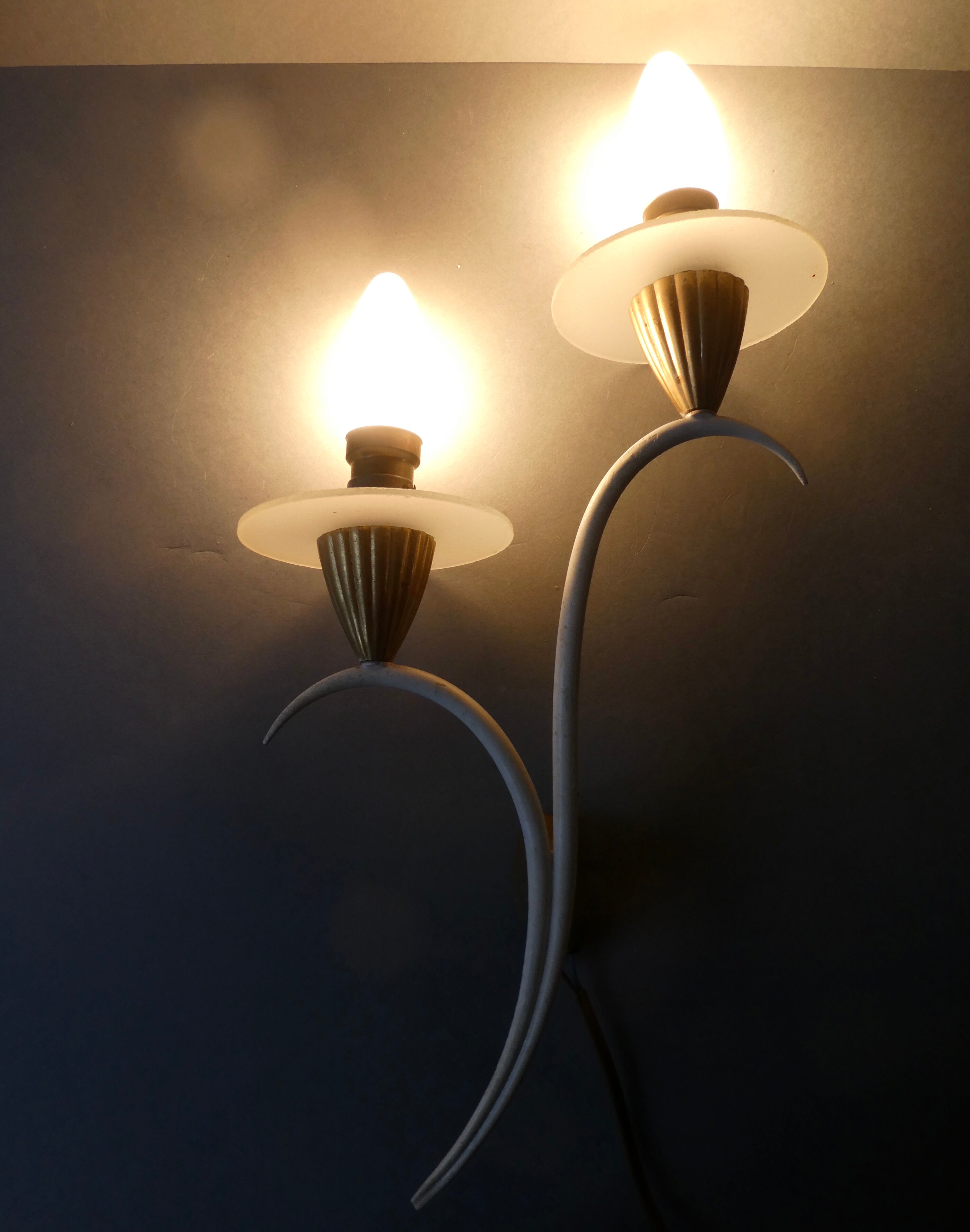 Pair of metal and glass sconces, 50s