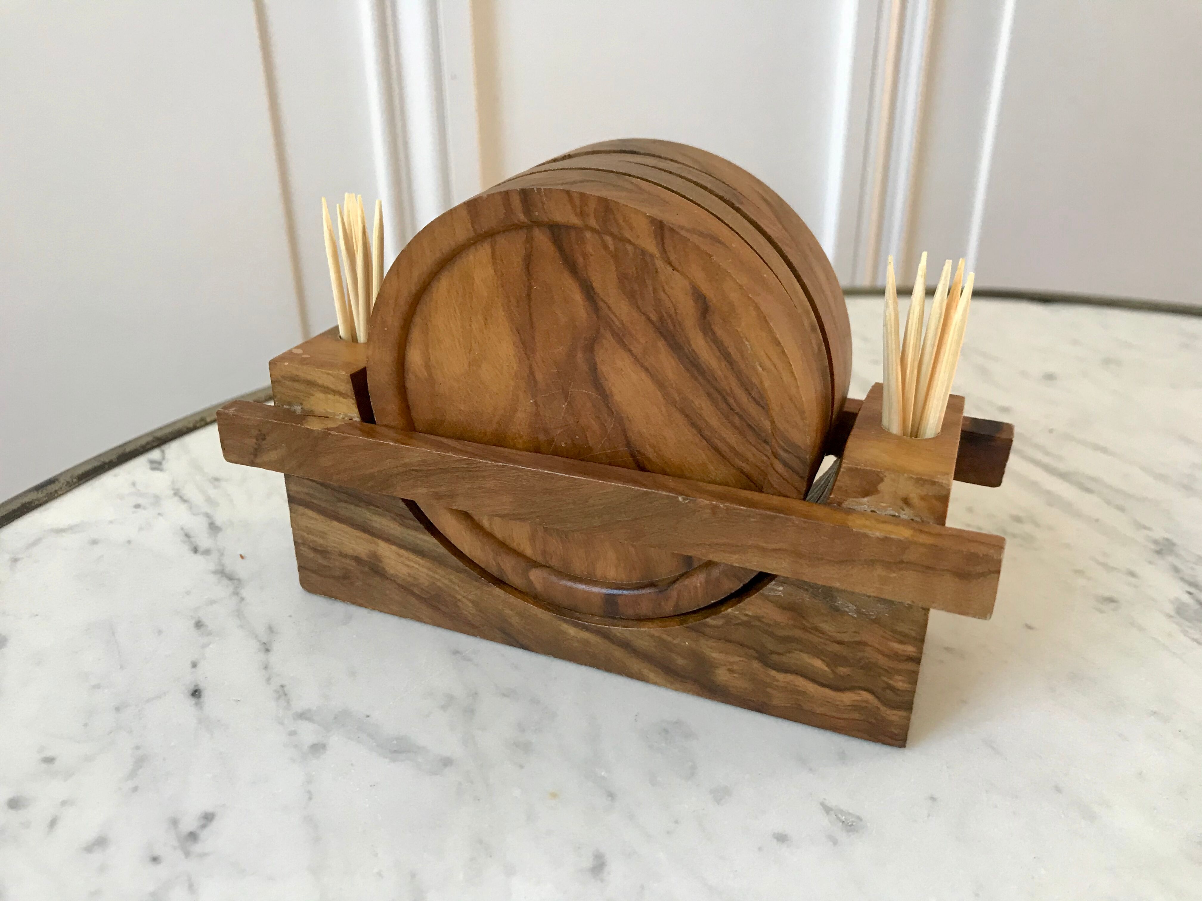 Set of 6 coasters in vintage olive wood 60s