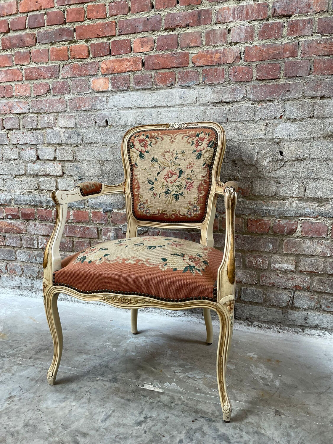 French Armchair with Floral Tapestry