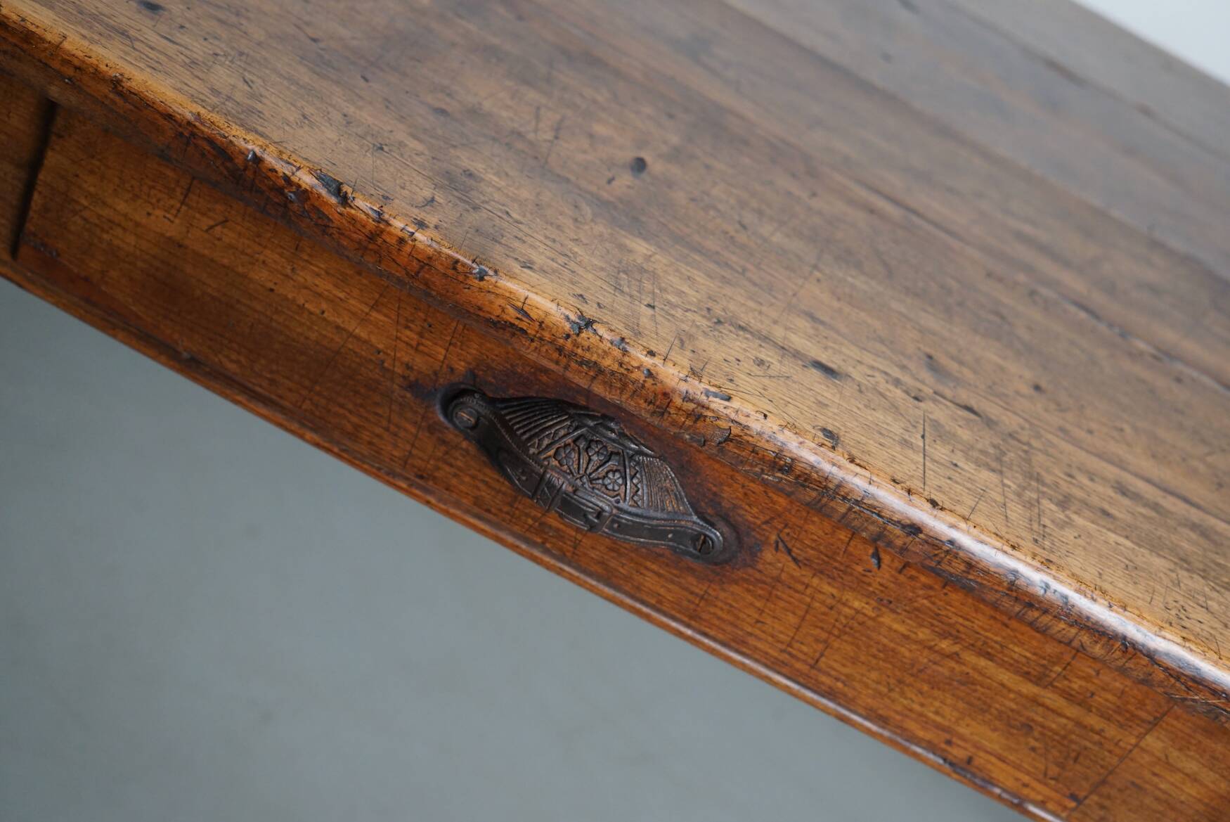 Antique Fruitwood & Oak Early 20th Century French Rustic Farmhouse Dining Table