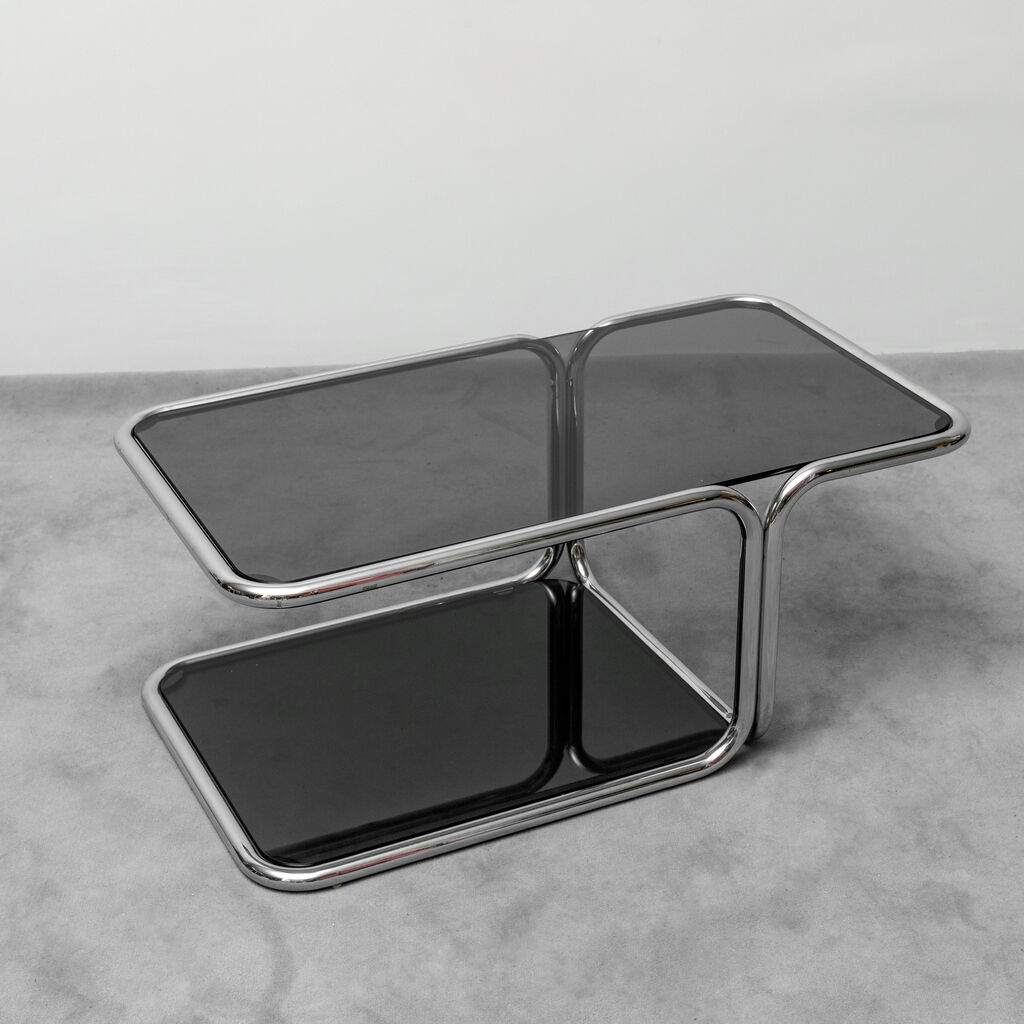 Coffee table metal smoked glass 70s vintage modern