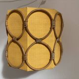 Vintage pendant light in orange fabric and rattan