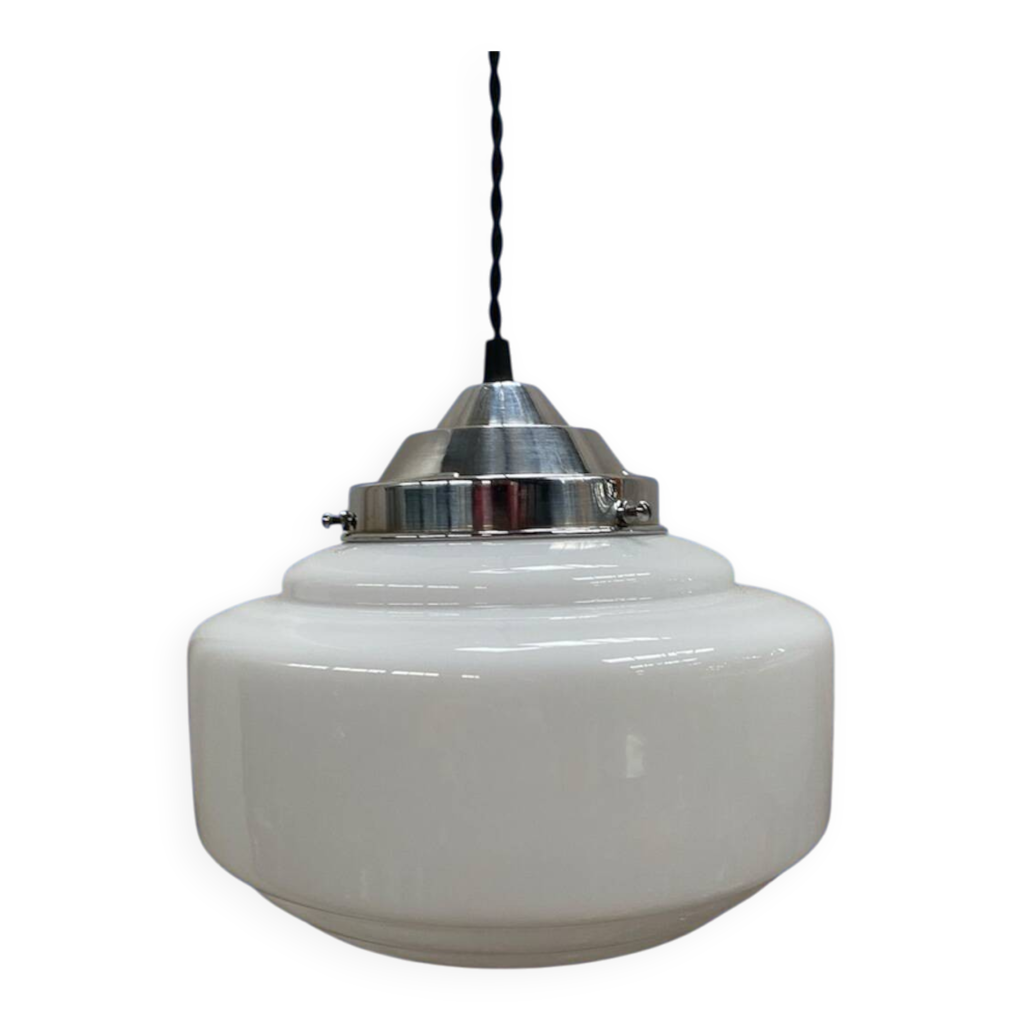 Art Deco white opaline glass pendant light