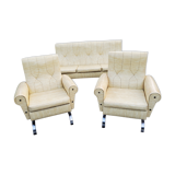 Armchairs and sofa of the 60s/70s in moleskine and chrome base on springs